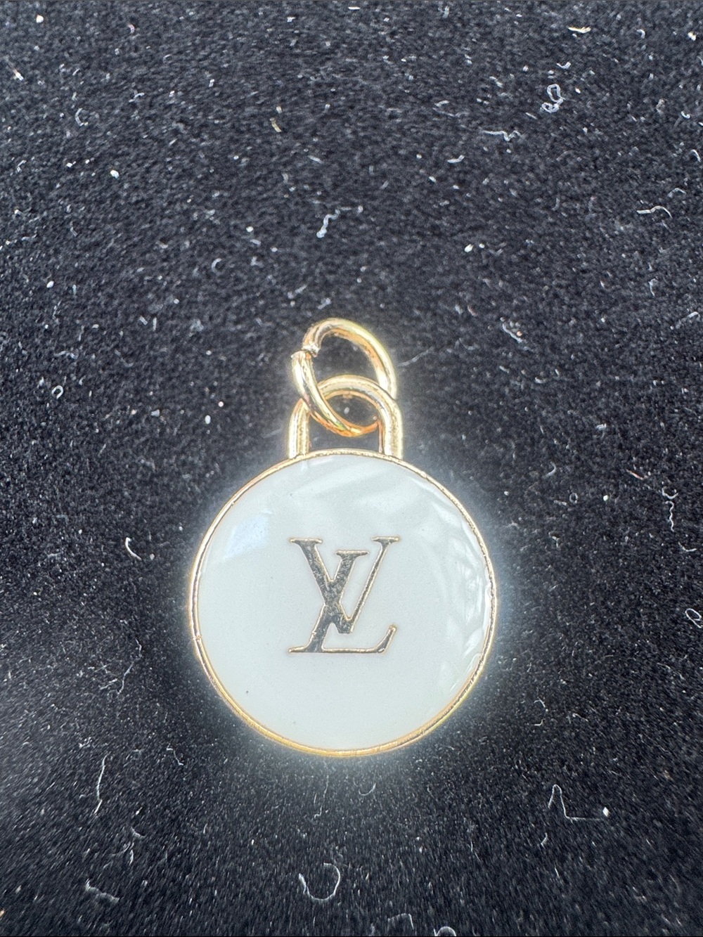 Charm mini  Gold-Trim White Enamel Round Pendant Charm double sided
